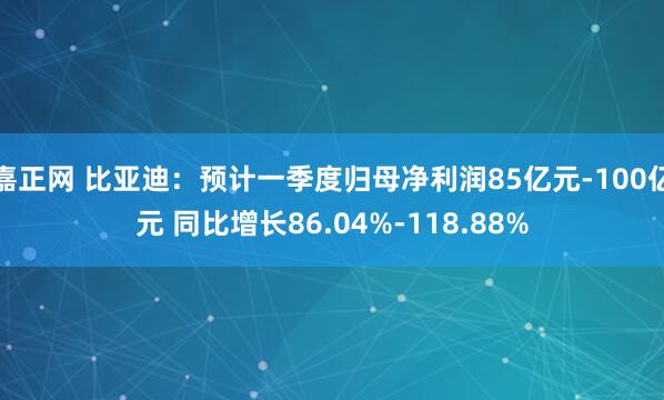 嘉正网 比亚迪：预计一季度归母净利润85亿元-100亿元 同比增长86.04%-118.88%